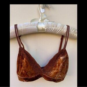 Xhilaration Brownish Orange Velvet Bralette with Lace Trim - Sz S